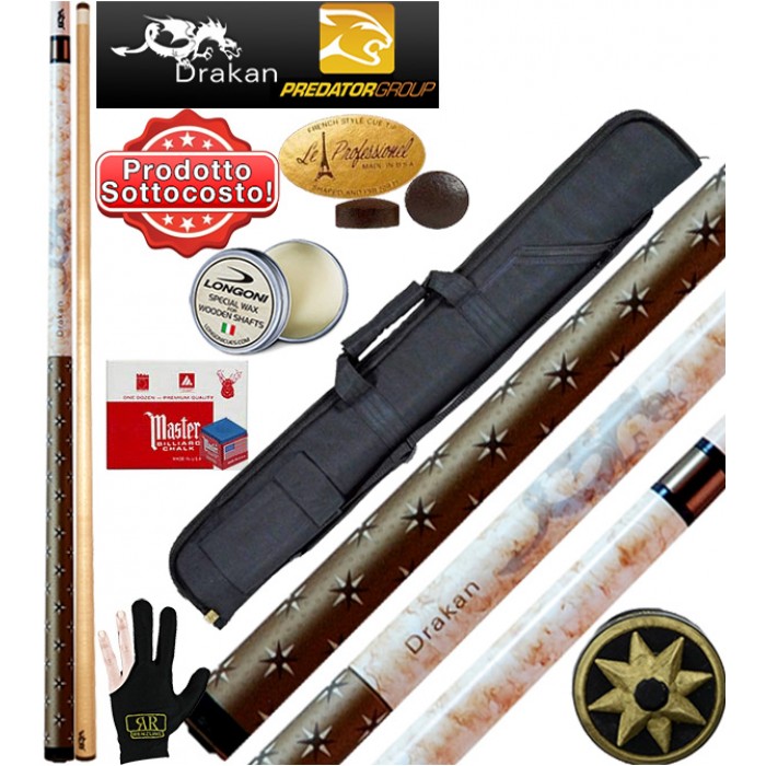 Drakan by Predator Earth stecca pro biliardo pool carambola 2pz, cm.147, cuoio  mm.11,8, con fodero Renzline Duke, accessori, ricambi e omaggi. Speciale Prezzo, Prodotto Sottocosto!